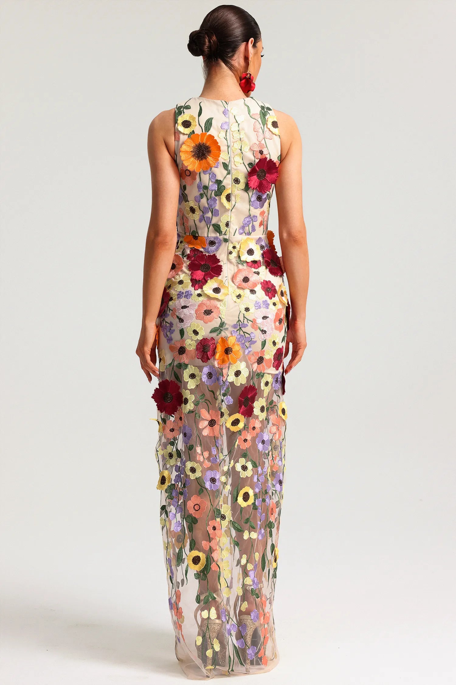 Robe Weitese sans manches, broderie de fleurs, robe longue fourreau, longueur au sol, robe de bal, fleur 3D